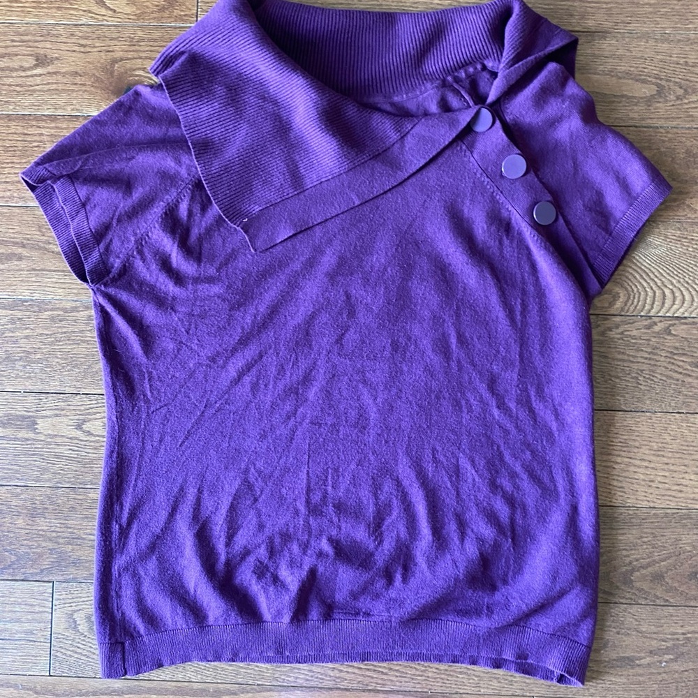 Purple Short Sleeve Sweater with Button Detail